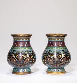 A PAIR OF CLOISONNé ENAMEL 'TAOTIE' VASES