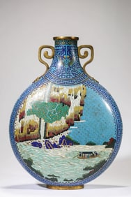 A CLOISONNé ENAMEL 'LANDSCAPE' FLAT VASE