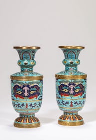 A PAIR OF CLOISONNé ENAMEL 'TAOTIE' VASES
