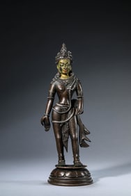 A TIBETAN PALA STYLE ALLOY COPPER AND SILVER-INLAID PADMAPANI AVALOKITESHVARA