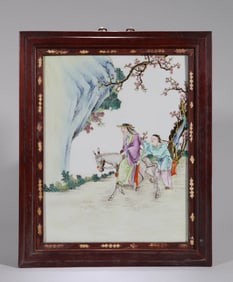 FAMILLE-ROSE "SEARCHING FOR PLUMS IN SNOW" PORCELAIN PANEL