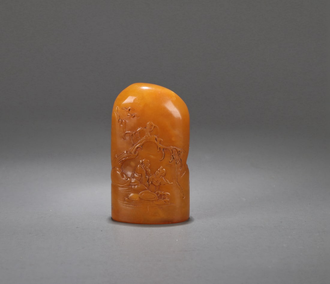 A HONGYI-CARVED TIANHUANG STONE 'FIGURE SCENES' SEAL: A HONGYI-CARVED TIANHUANG STONE 'FIGURE SCENES' SEAL Dimensions: Height: 5.5 cm (2.2 in.), Weight: 60.5 g. All measurements are approximate. Azaya Art Gallery is delighted to showcase our meticulously