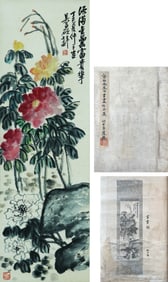 WU CHANGSHUO (1844-1927), ATTRIBUTED TO, FLOWERS AND ROCK
