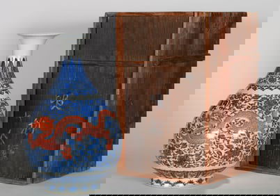 A BLUE AND WHITE WITH IRON-RED 'DRAGON AMONG FLOWERS' YUHUCHUNPING