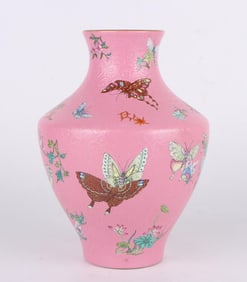A FAMILLE ROSE 'FLOWERS AND BUTTERFLIES' VASE
