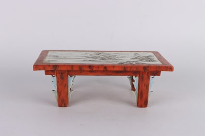 A WOOD GLAZE WITH GRISAILLE 'LANDSCAPE' SQUARE TABLE