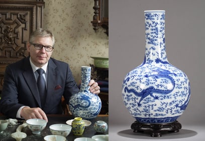 A BLUE AND WHITE 'CLOUDS AND DRAGONS' GLOBULAR VASE