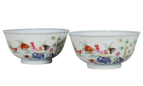 A PAIR OF DOUCAI 'CHICKS' BOWLS