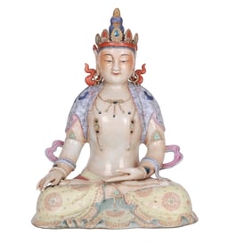 A FAMILLE ROSE BUDDHIST STATUE
