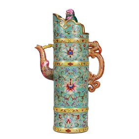 A TURQUOISE-GREEN GLAZED 'INTERLOCKING FLOWERS' TIBETAN-STYLE TEAPOT