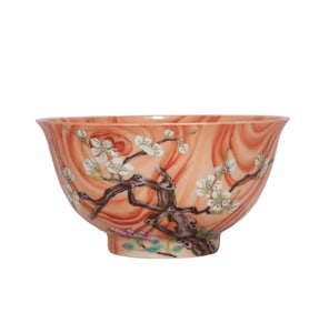 A WOOD-EFFECT GLAZED BOWL