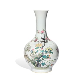 A FAMILLE ROSE 'FLOWERS AND BIRDS' VASE