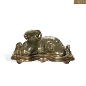 A BRONZE-EFFECT GLAZE 'THREE RAMS' VESSEL
