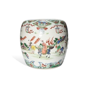 A WUCAI 'PLAYING CHILDREN' DRUM STOOL