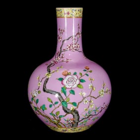 A FAMILLE ROSE 'BLOSSOM' GLOBULAR VASE