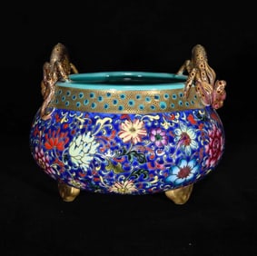 AN ENAMEL 'FLORAL' CENSER