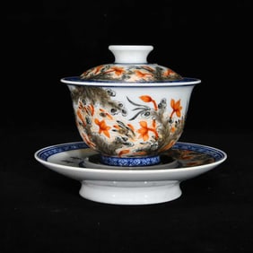 AN ENAMEL 'LOTUS' COVERED BOWL
