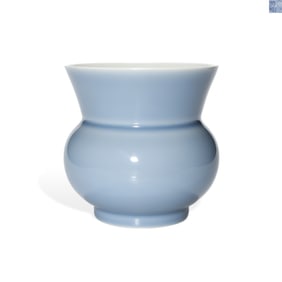A SKY-BLUE GLAZED SPITTOON
