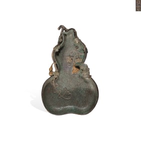 A BRONZE-EFFECT GLAZE GOURD-SHAPED WATER DROPPER