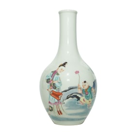 A FAMILLE ROSE 'LADIES AND CHILDREN' VASE