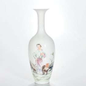 A FAMILLE ROSE 'SHEPHERDESS' VASE