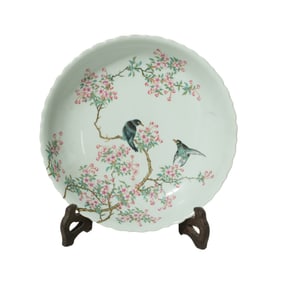 A FAMILLE ROSE 'FLOWERS AND BIRDS' DISH