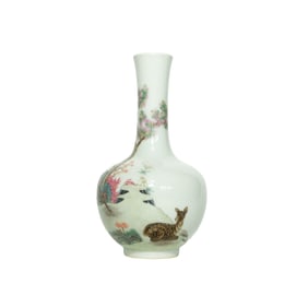A FAMILLE ROSE 'DEER' VASE