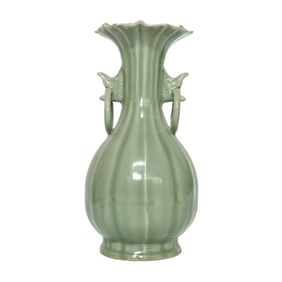 A LONGQUAN CELADON RING-HANDLED VASE
