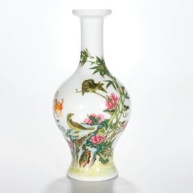 A FAMILLE ROSE 'FLOWERS AND BIRDS' VASE
