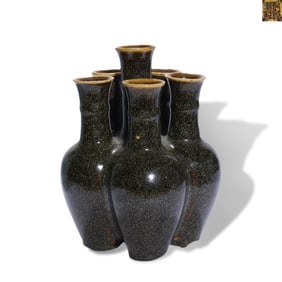 A TEA-DUST GLAZED SIX-UNIT VASE