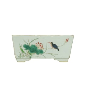 A FAMILLE ROSE 'FLOWERS AND BIRDS' SQUARE NARCISSUS BASIN