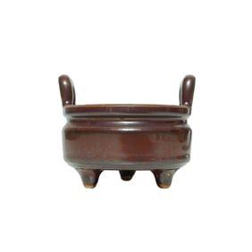 A PURPLE-GOLD GLAZED DOUBLE-HANDLED CENSER