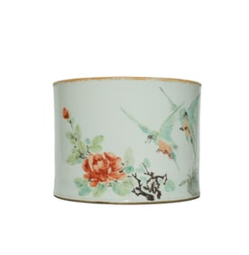 A FAMILLE ROSE 'FLOWERS AND BIRDS' BRUSH POT