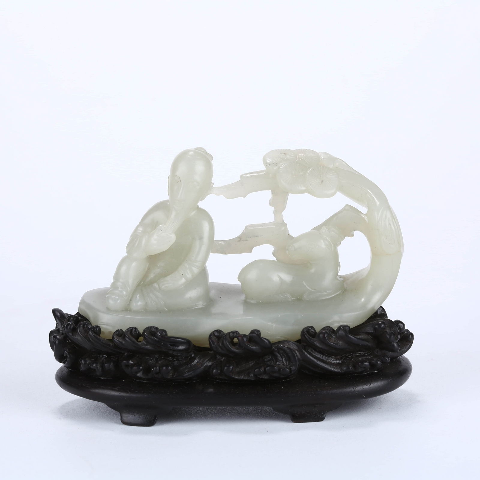 A HOTAN JADE 'SCHOLAR ADMIRING PLUM BLOSSOMS' FIGURE