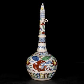 A RED-BODIED DOUCAI 'FISH'  VASE