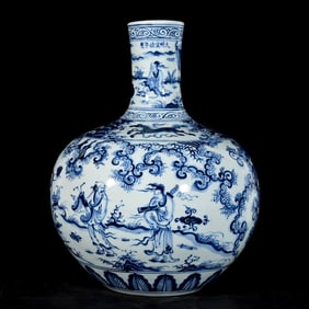 A BLUE AND WHITE 'EIGHT IMMORTALS' GLOBULAR VASE