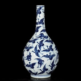 A BLUE AND WHITE 'HUNDRED CRANES'  VASE