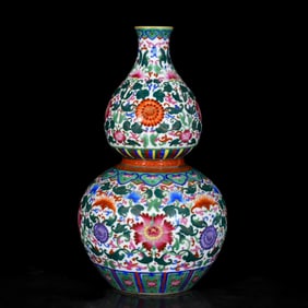 A CLOISONN??'INTERLOCKING FLOWERS' GOURD-SHAPED VASE