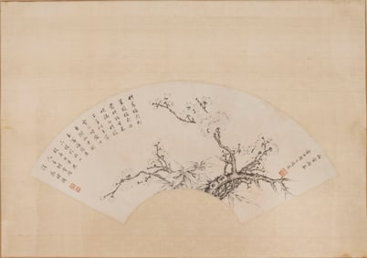WEN ZHENGMING (1470-1559), ATTRIBUTED TO,??LOWERS AND CALLIGRAPHY FAN