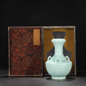 A POWDER-BLUE GLAZED FOUR-LUG VASE