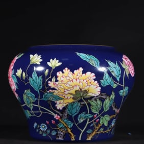 A BLUE-GROUND ENAMEL 'FLORAL' WASHER