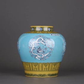A BLUE-GLAZED BLUE AND WHITE 'DRAGON' JAR