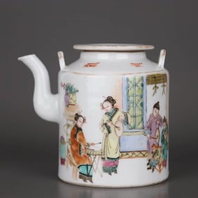 A FAMILLE ROSE 'FIGURES AND POETRY' TEAPOT