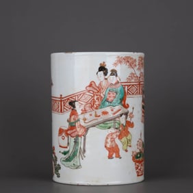 A WUCAI 'FIGURE SCENE' BRUSH POT