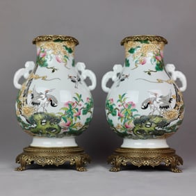 A FAMILLE ROSE 'FLOWERS AND BIRDS' VASE