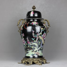 A  FAMILLE ROSE 'PHOENIX' TWO-HANDLED JAR