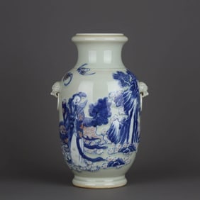 A BLUE AND WHITE WITH UNDERGLAZED RED 'KYLIN AND FIGURES'  VASE