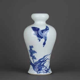 A BLUE AND WHITE 'REEDS AND GEESE' GARLIC-HEAD VASE
