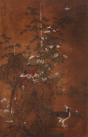 HUANG QUAN (903-965), ATTRIBUTED TO,??LOWERS AND BIRDS