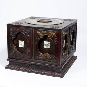 A RED SANDALWOOD AND ARCHAIC JADE INLAY TREASURE BOX